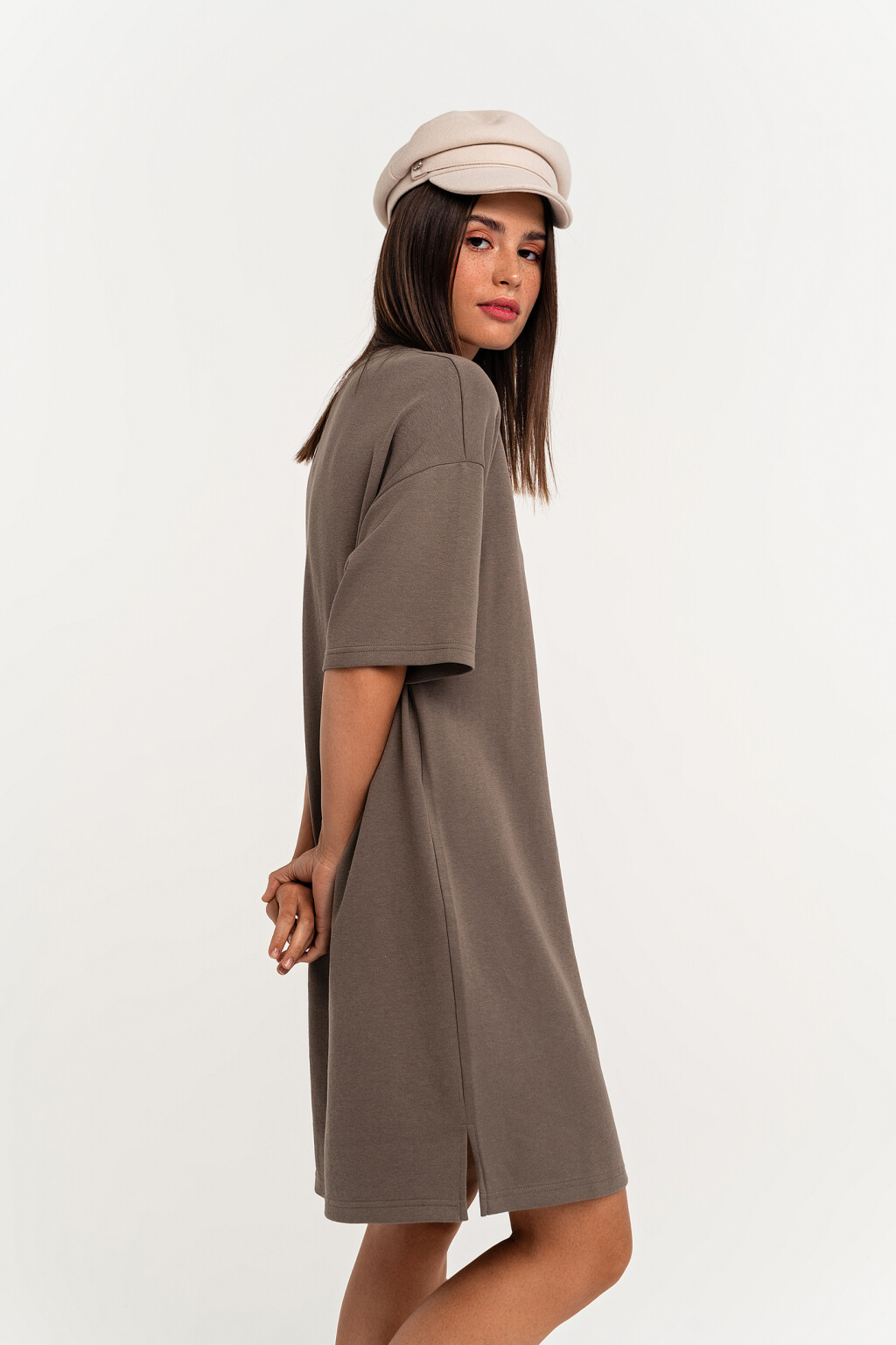 Платье-футболка хлопковое oversize - цвет зеленый - 3
