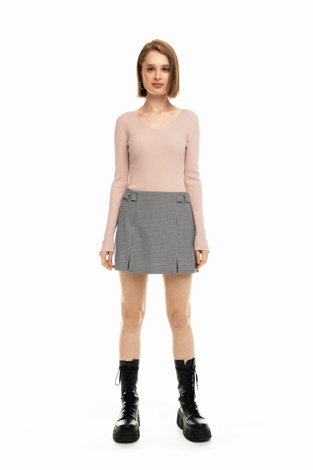 Юбка-шорты мини в клетку - цвет серый - 1