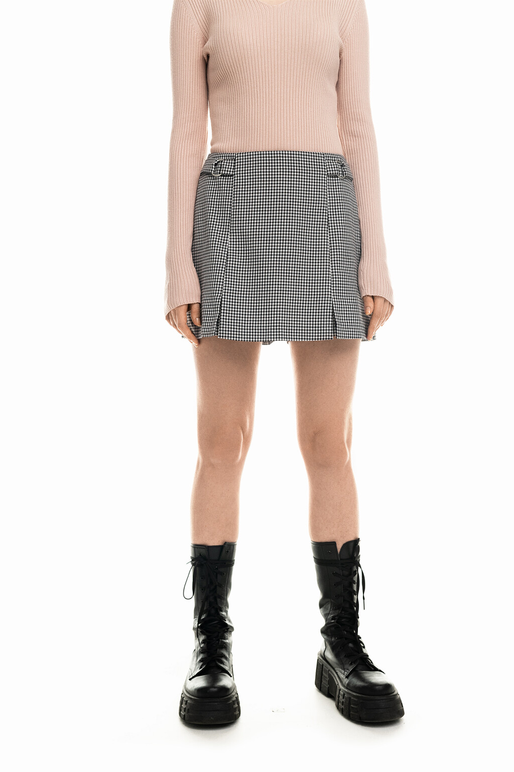 Юбка-шорты мини в клетку - цвет серый - 2