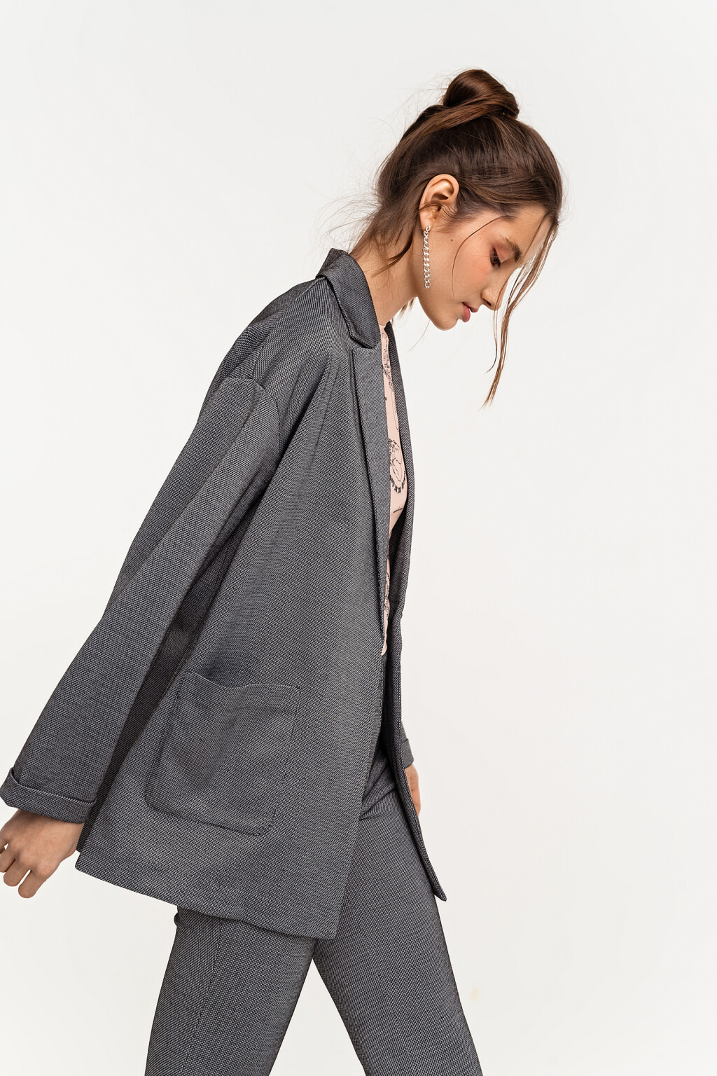 Пиджак трикотажный oversize без застежки - цвет серый - 1