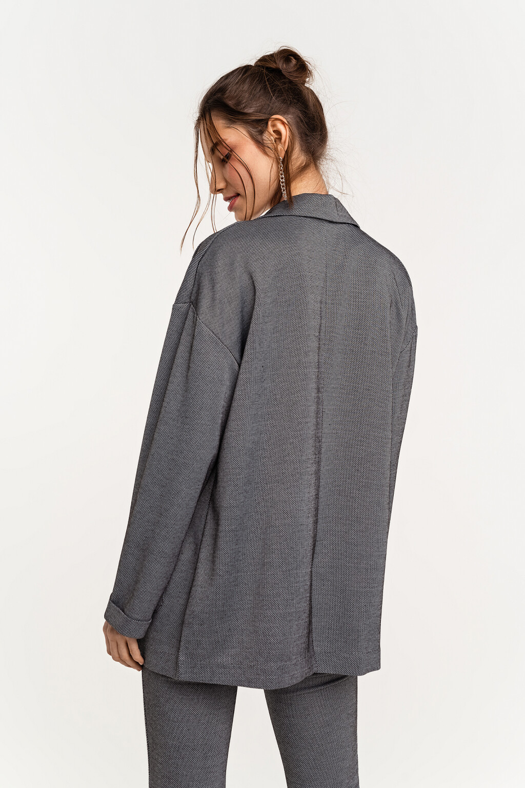 Пиджак трикотажный oversize без застежки - цвет серый - 3