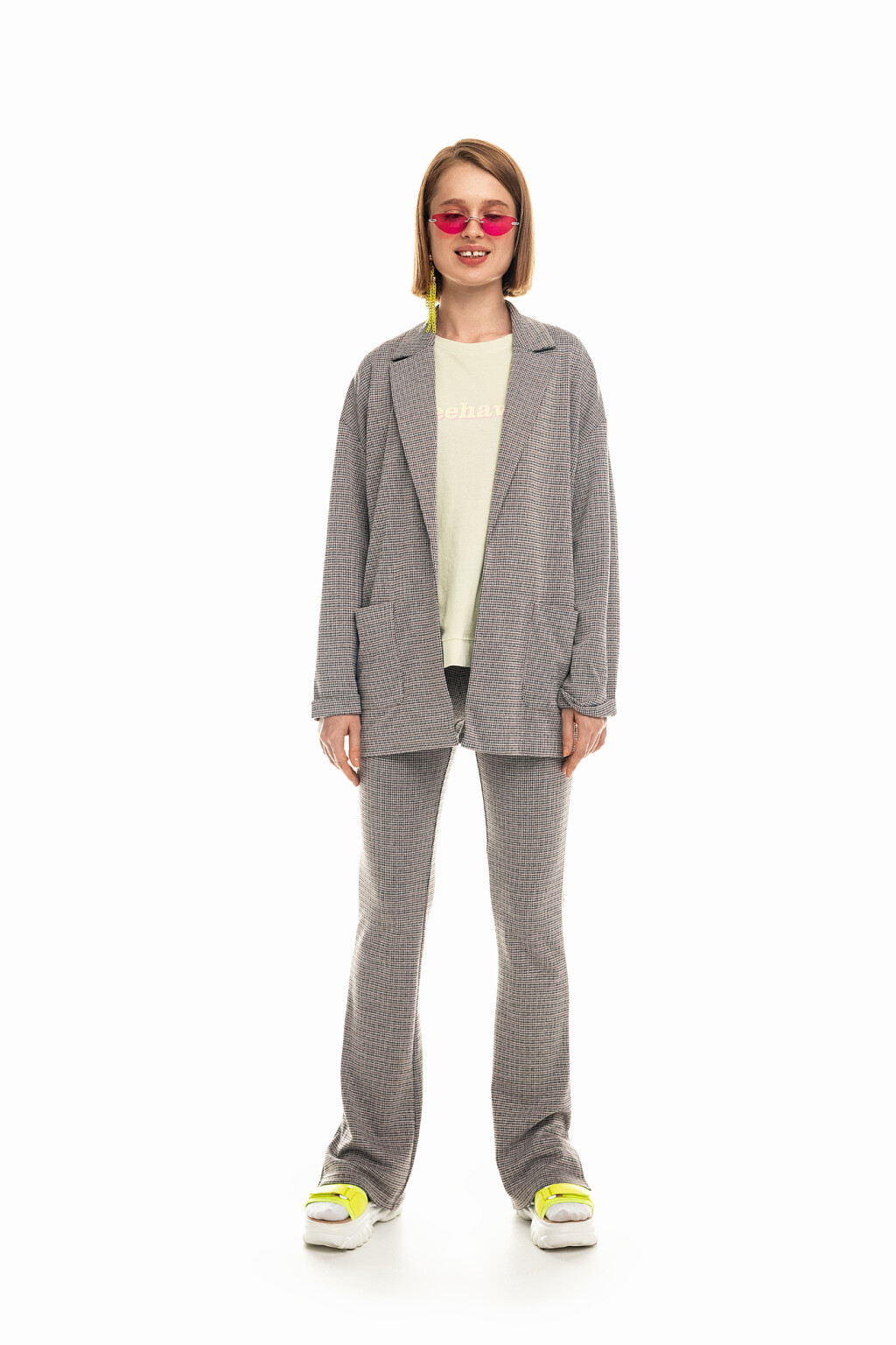 Пиджак трикотажный oversize без застежки - цвет бежевый - 1