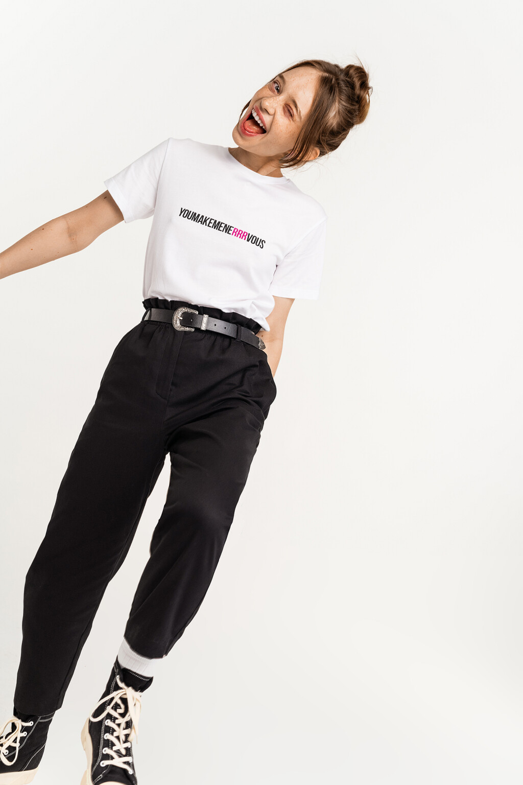 Брюки-бананы paperbag с ремнем - цвет черный - 6