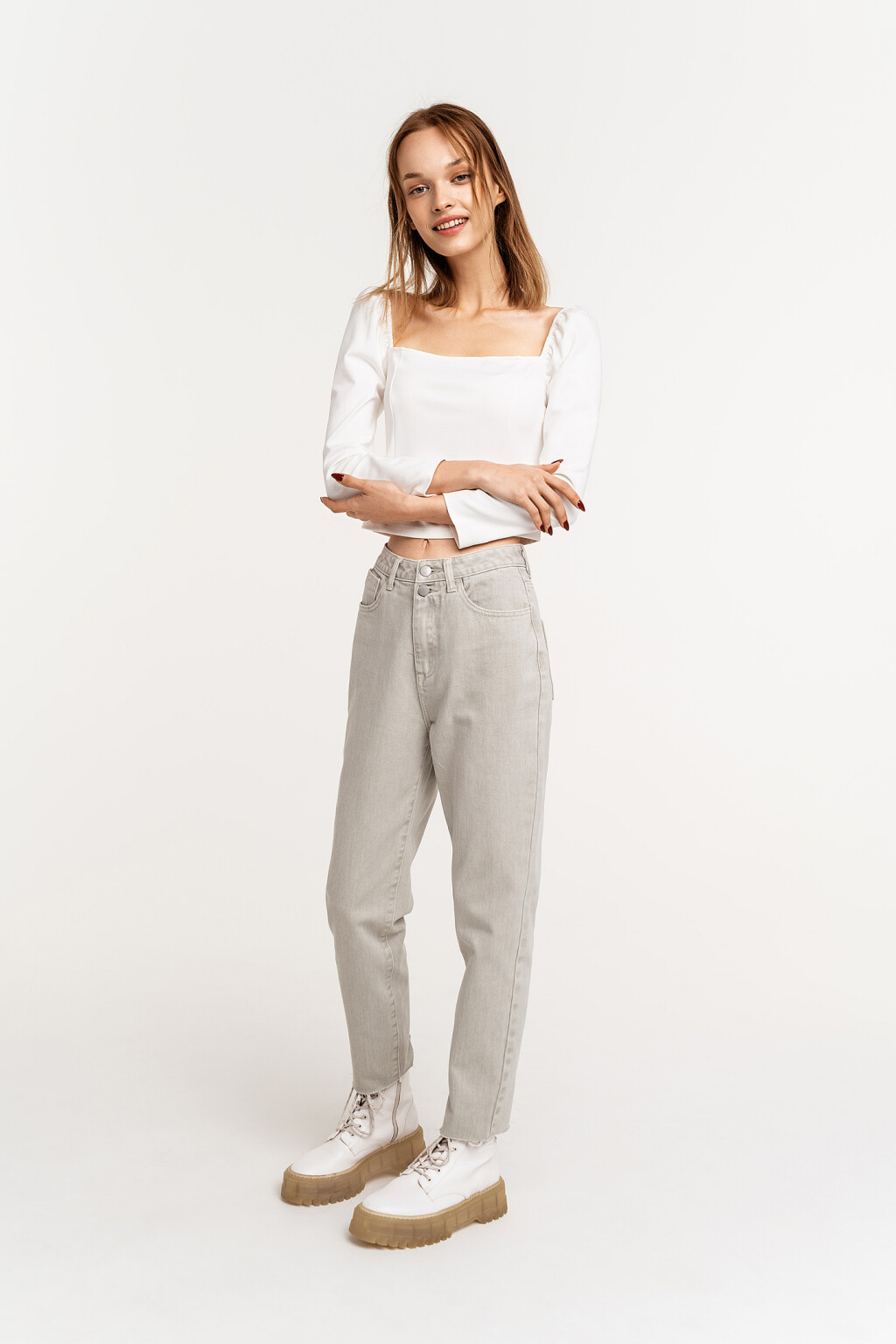 Джинсы mom с необработанным нижним краем - цвет зеленый - 1