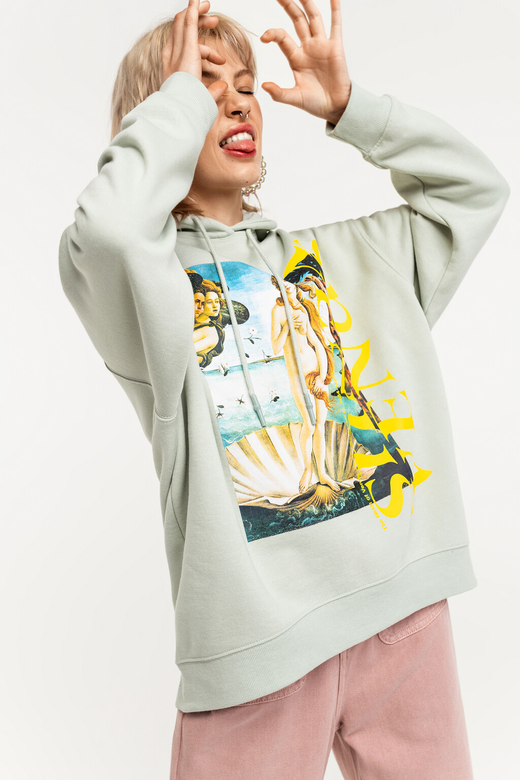 Худи oversize утепленная с принтом "рождение венеры" - цвет серый - 1