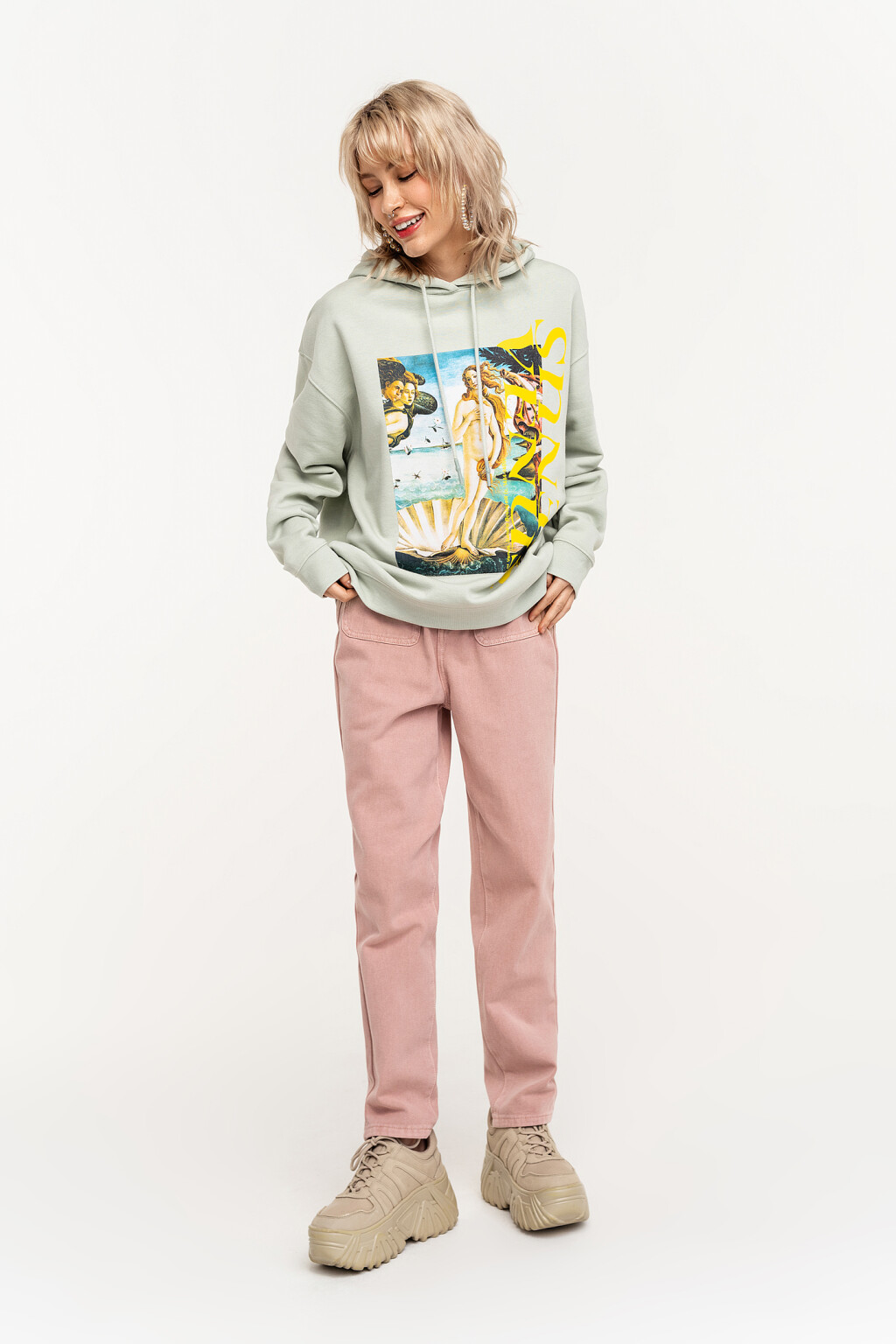 Худи oversize утепленная с принтом "рождение венеры" - цвет серый - 3