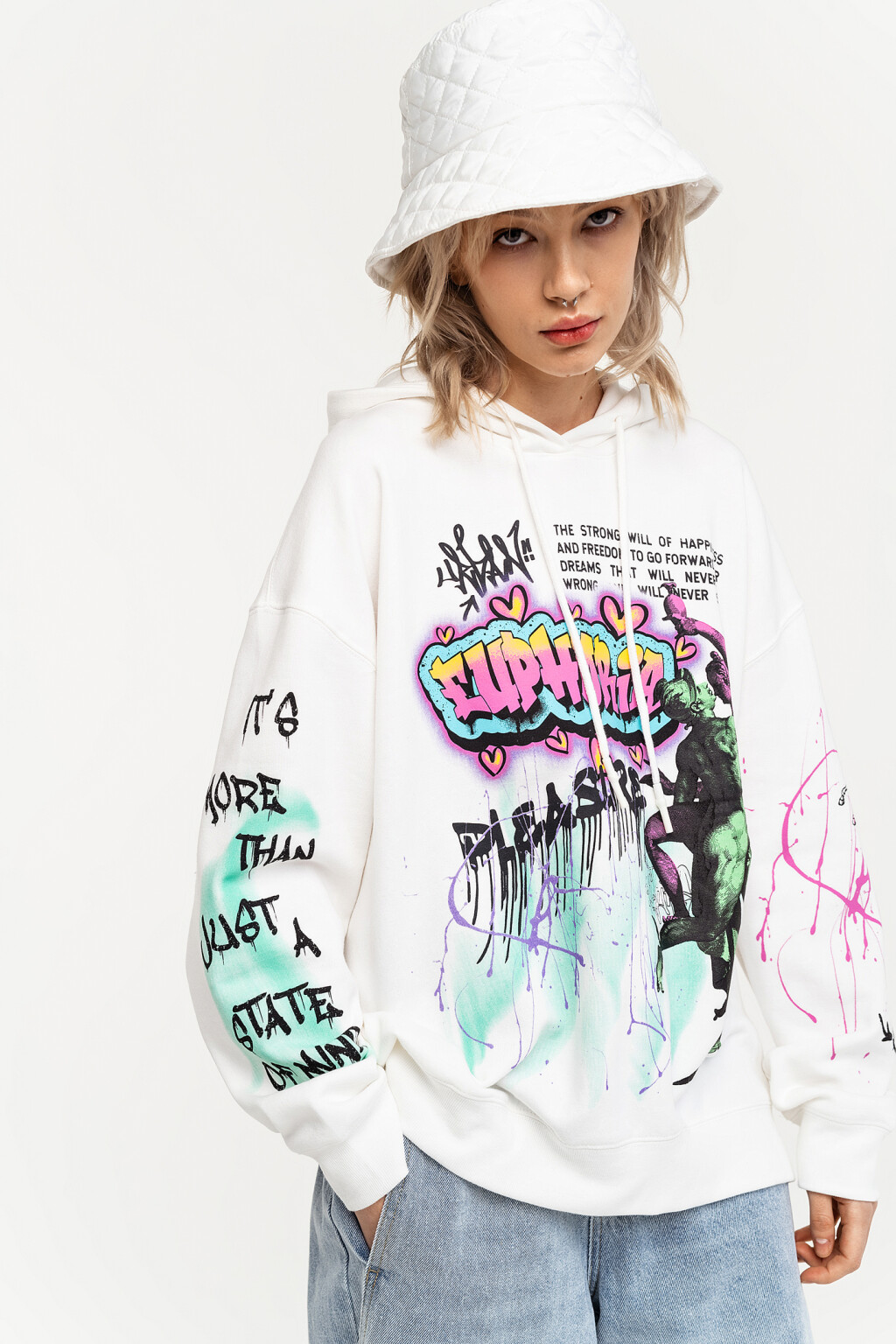 Худи oversize с флуоресцентным принтом - цвет белый - 1