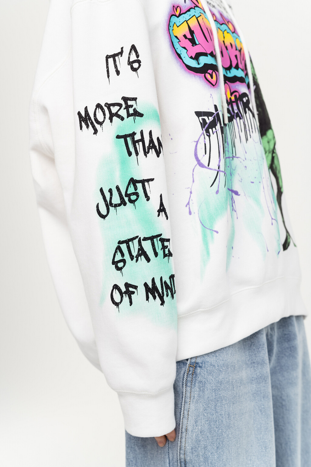 Худи oversize с флуоресцентным принтом - цвет белый - 2