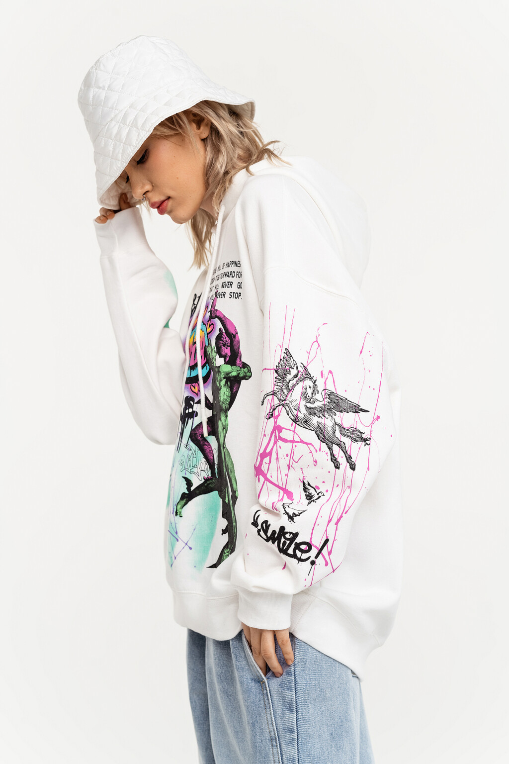 Худи oversize с флуоресцентным принтом - цвет белый - 4