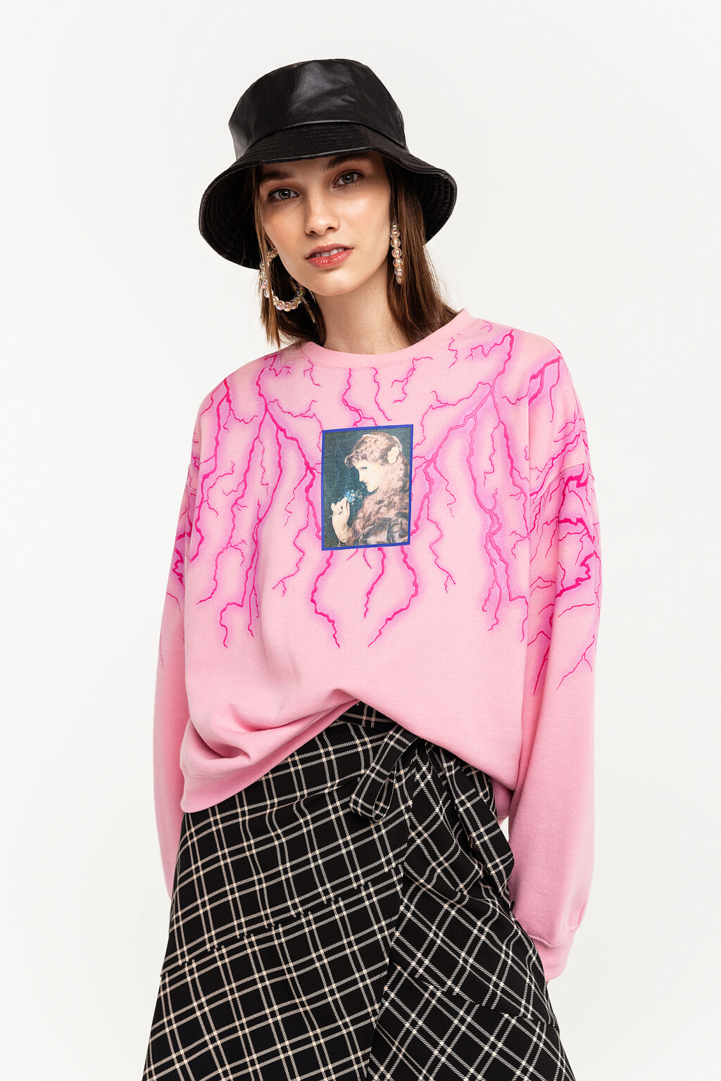 Свитшот oversize с флуоресцентным принтом - цвет розовый - 1