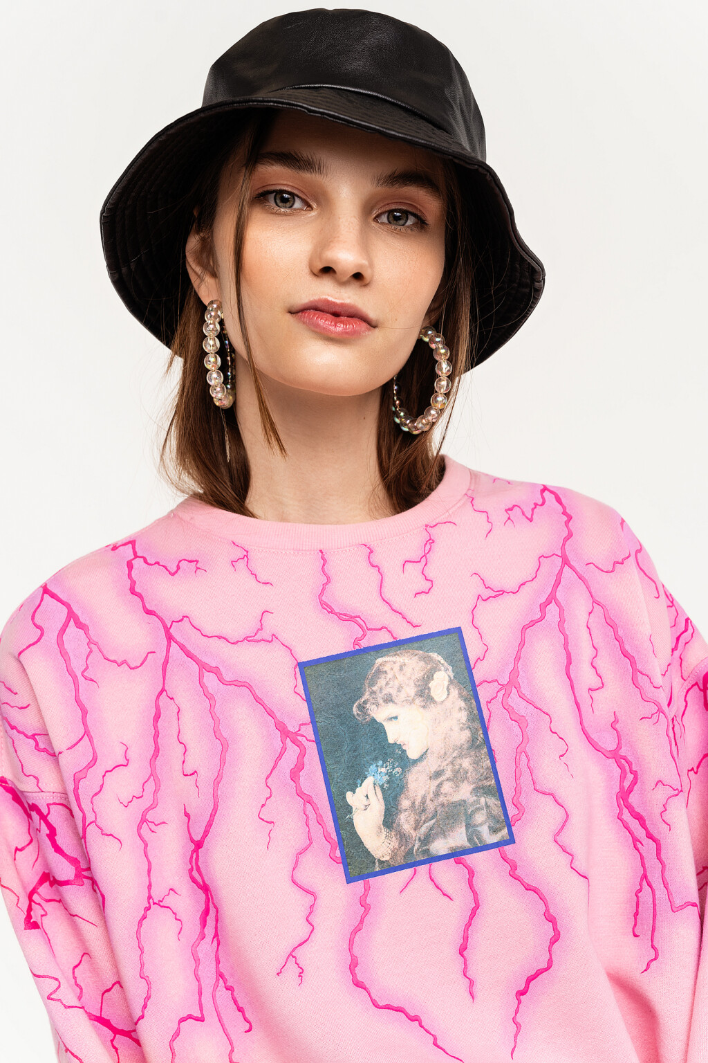 Свитшот oversize с флуоресцентным принтом - цвет розовый - 2