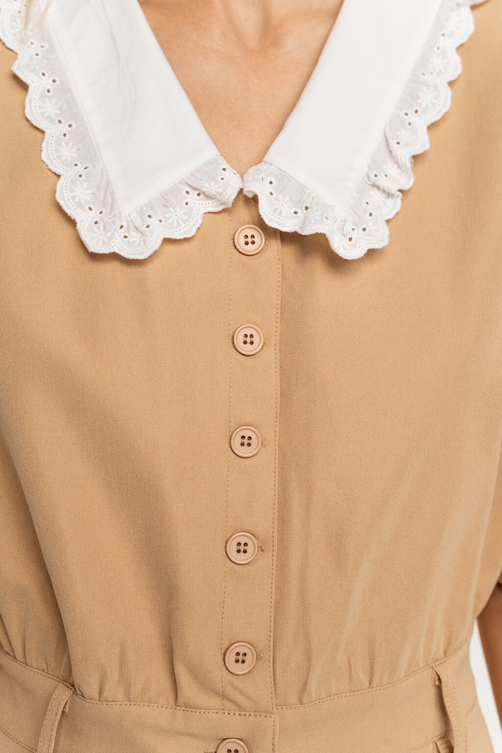 Комбинезон длинный с кружевным воротником и рукавами-фонариками - цвет бежевый - 2
