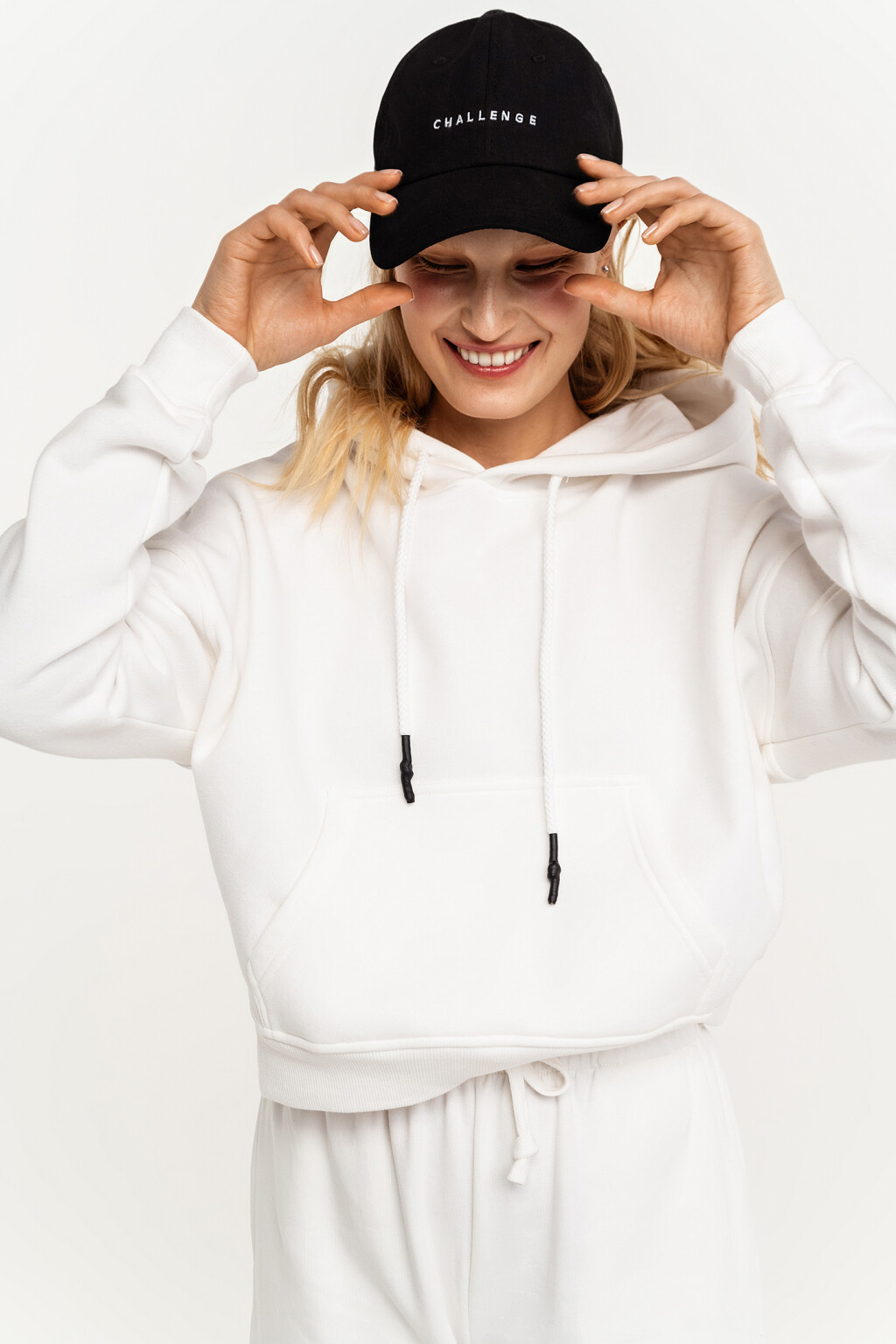 Худи хлопковая короткая с начесом - цвет белый - 1