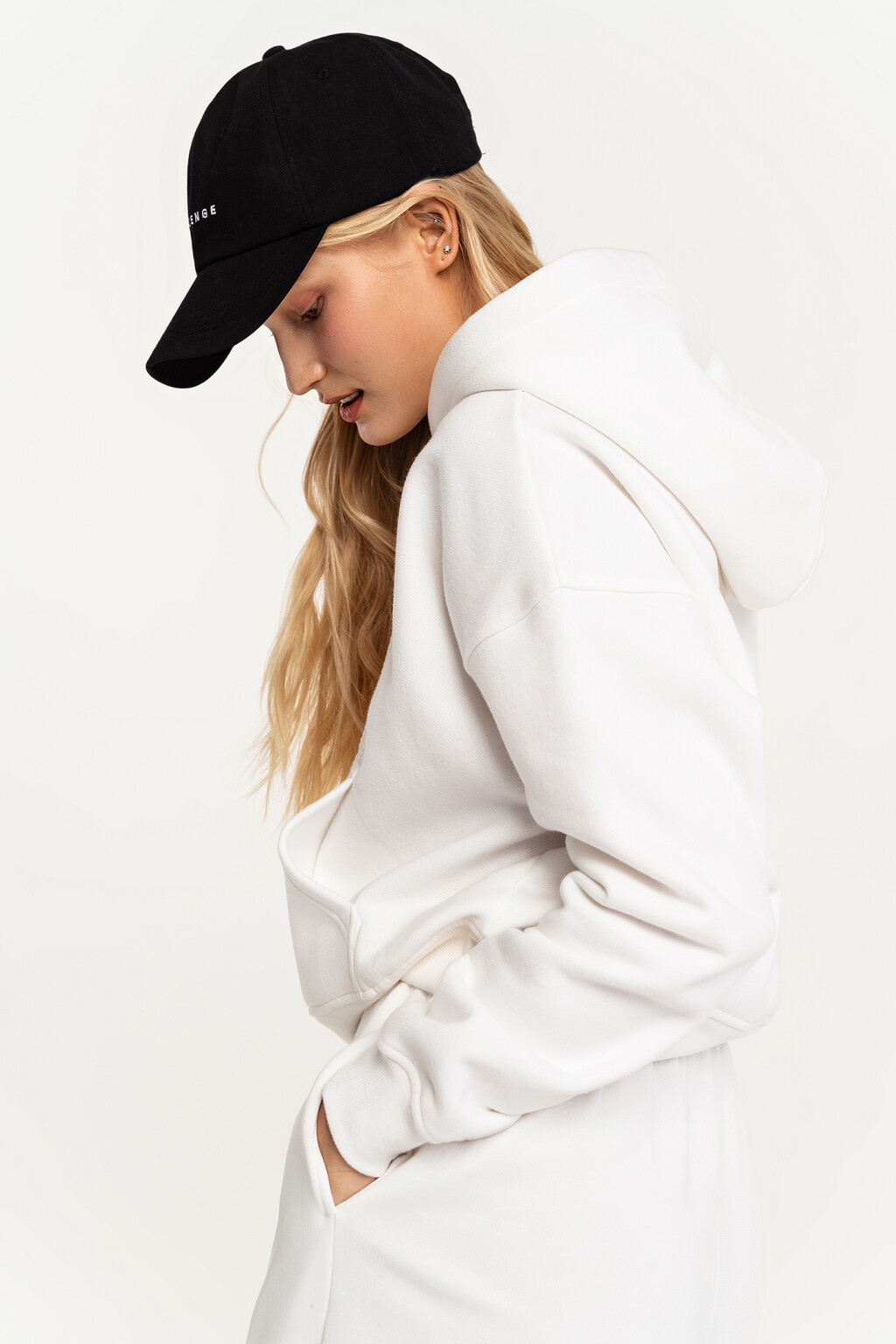 Худи хлопковая короткая с начесом - цвет белый - 3