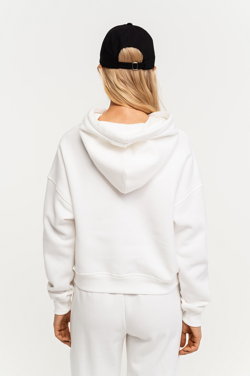 Худи хлопковая короткая с начесом - цвет белый - 4