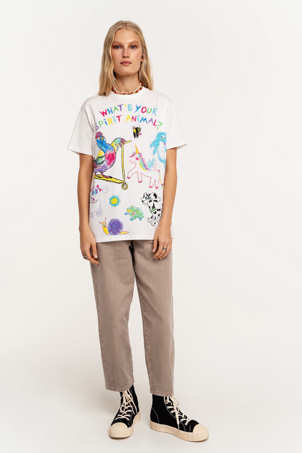 Футболка хлопковая oversize с детским рисунком - цвет белый - 1