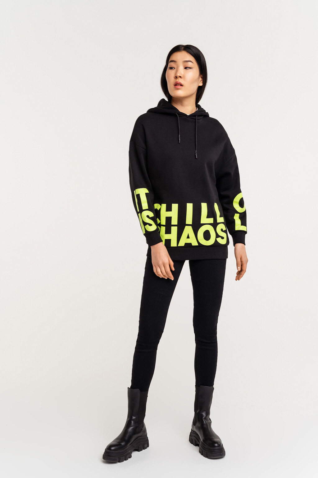 Худи хлопковая oversize с надписями - цвет черный - 1