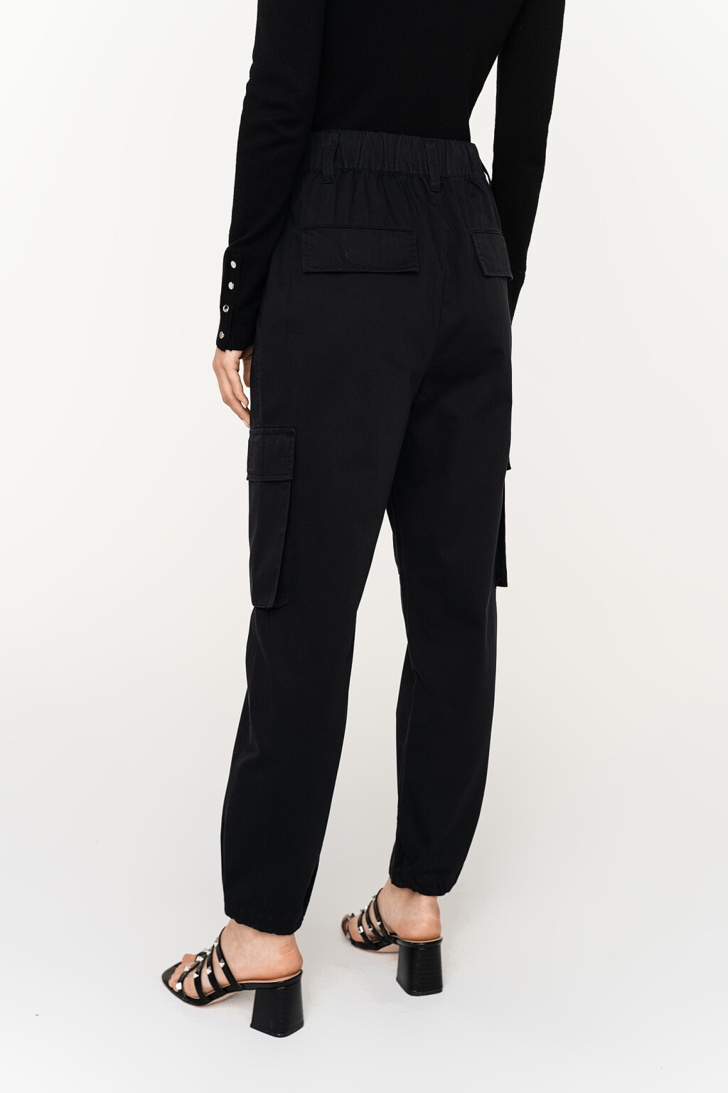 Брюки карго хлопковые с утяжками на щиколотках - цвет черный - 3