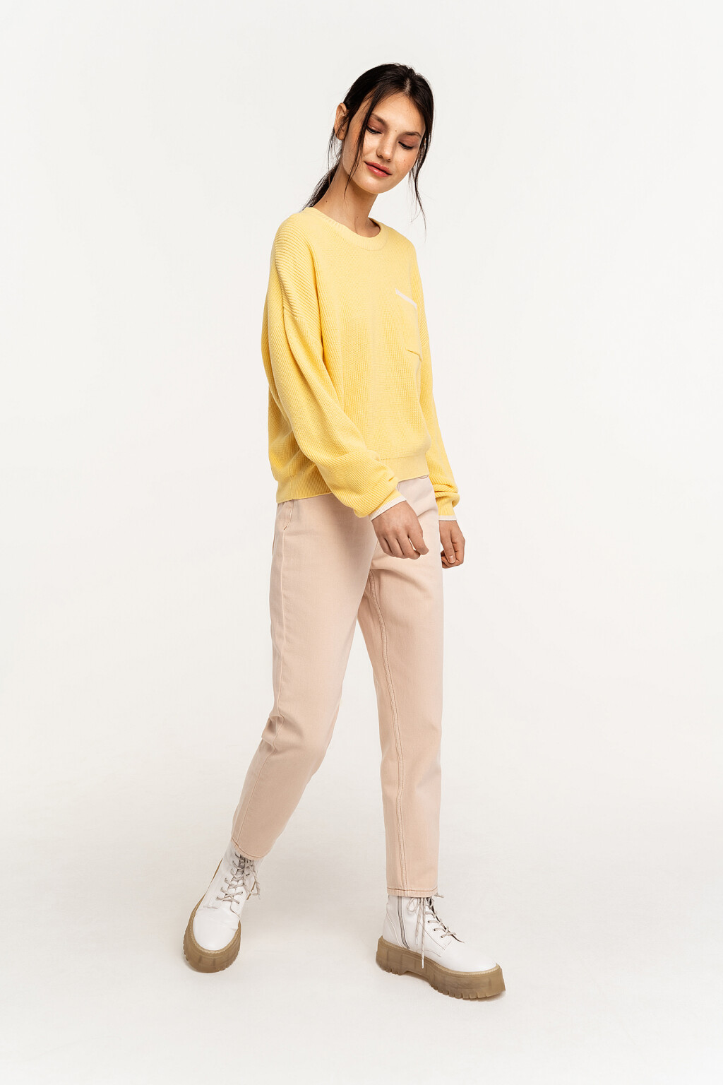 Джинсы mom хлопковые с высокой посадкой - цвет бежевый - 1