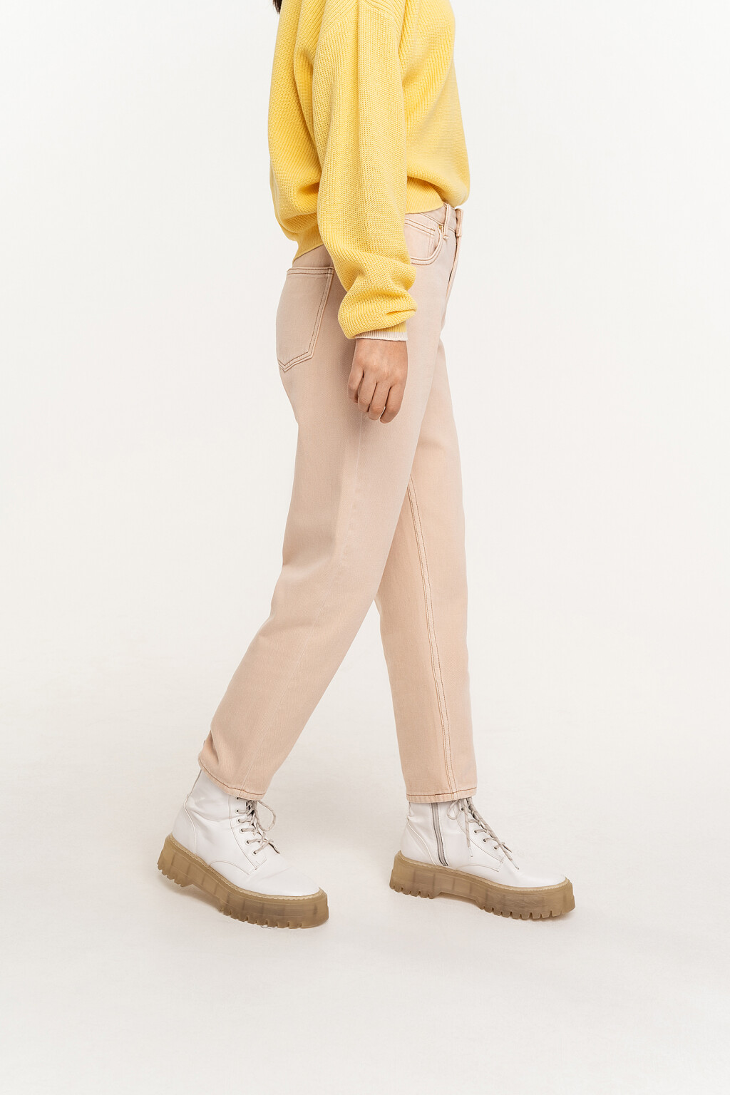 Джинсы mom хлопковые с высокой посадкой - цвет бежевый - 3