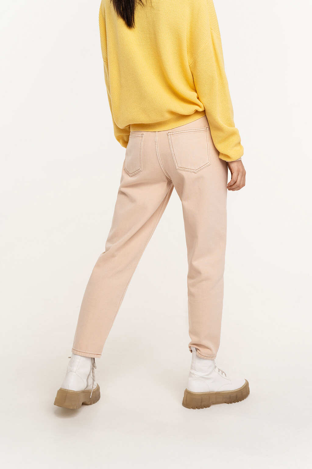 Джинсы mom хлопковые с высокой посадкой - цвет бежевый - 4