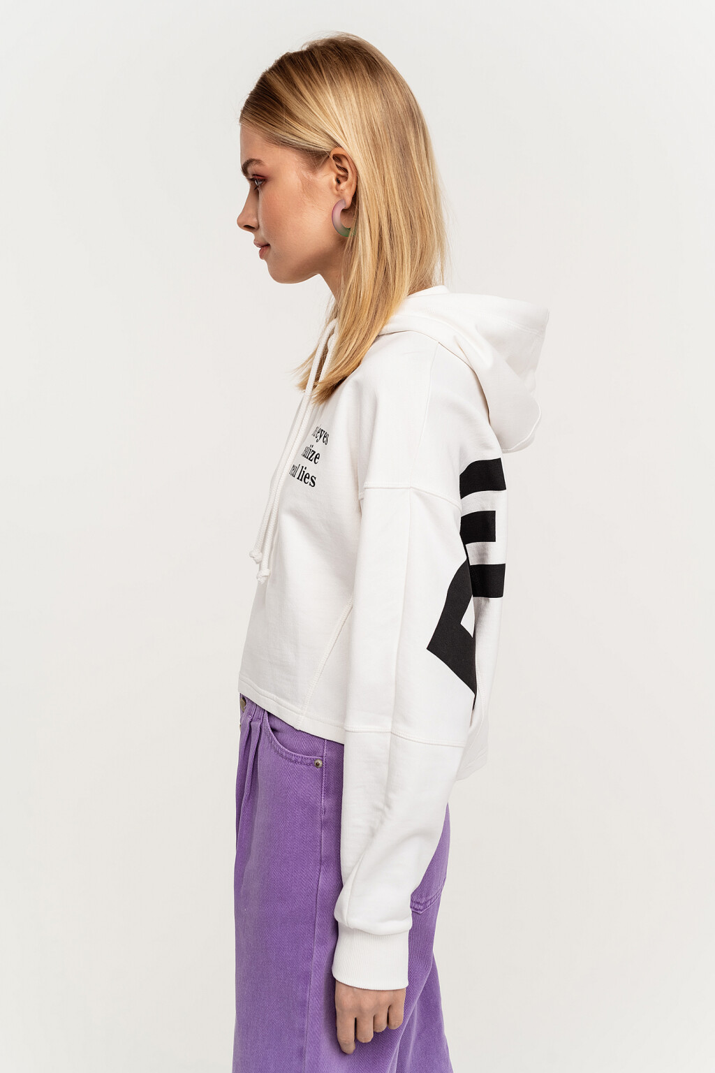 Худи короткая утепленная с надписями - цвет белый - 3