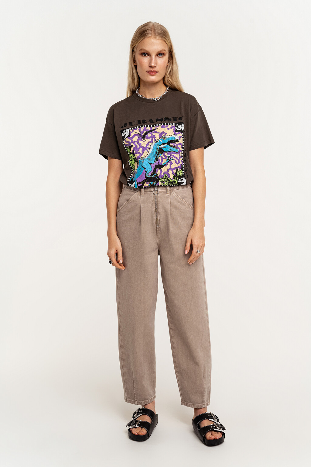 Джинсы-трубы с открытой молнией - цвет бежевый - 1