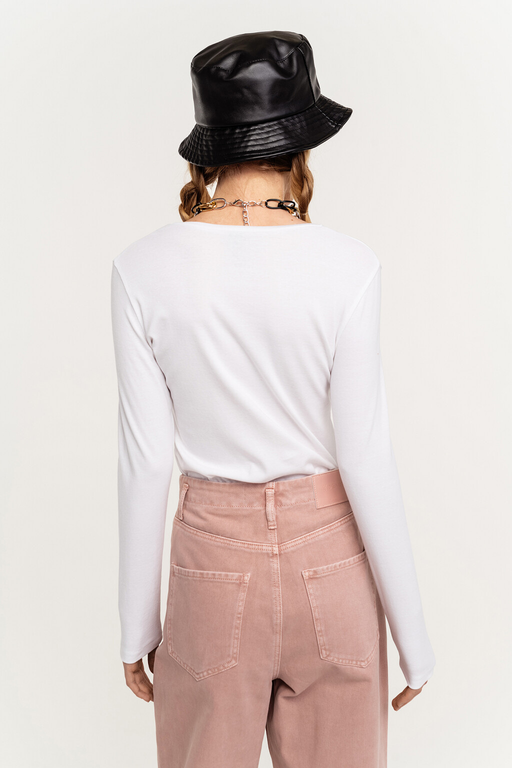 Лонгслив хлопковый с круглым вырезом - цвет белый - 3