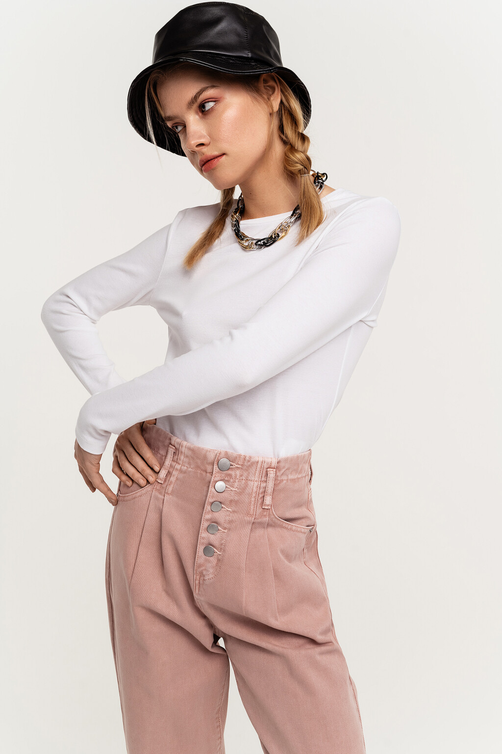 Лонгслив хлопковый с круглым вырезом - цвет белый - 5