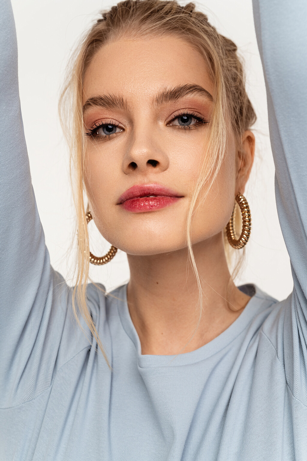 Лонгслив хлопковый с круглым вырезом - цвет голубой - 2