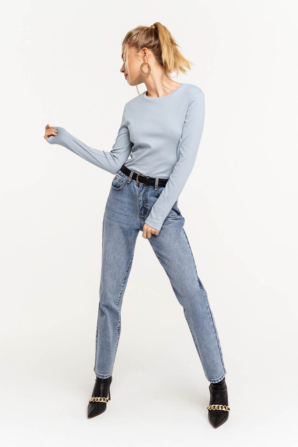 Лонгслив хлопковый с круглым вырезом - цвет голубой - 5