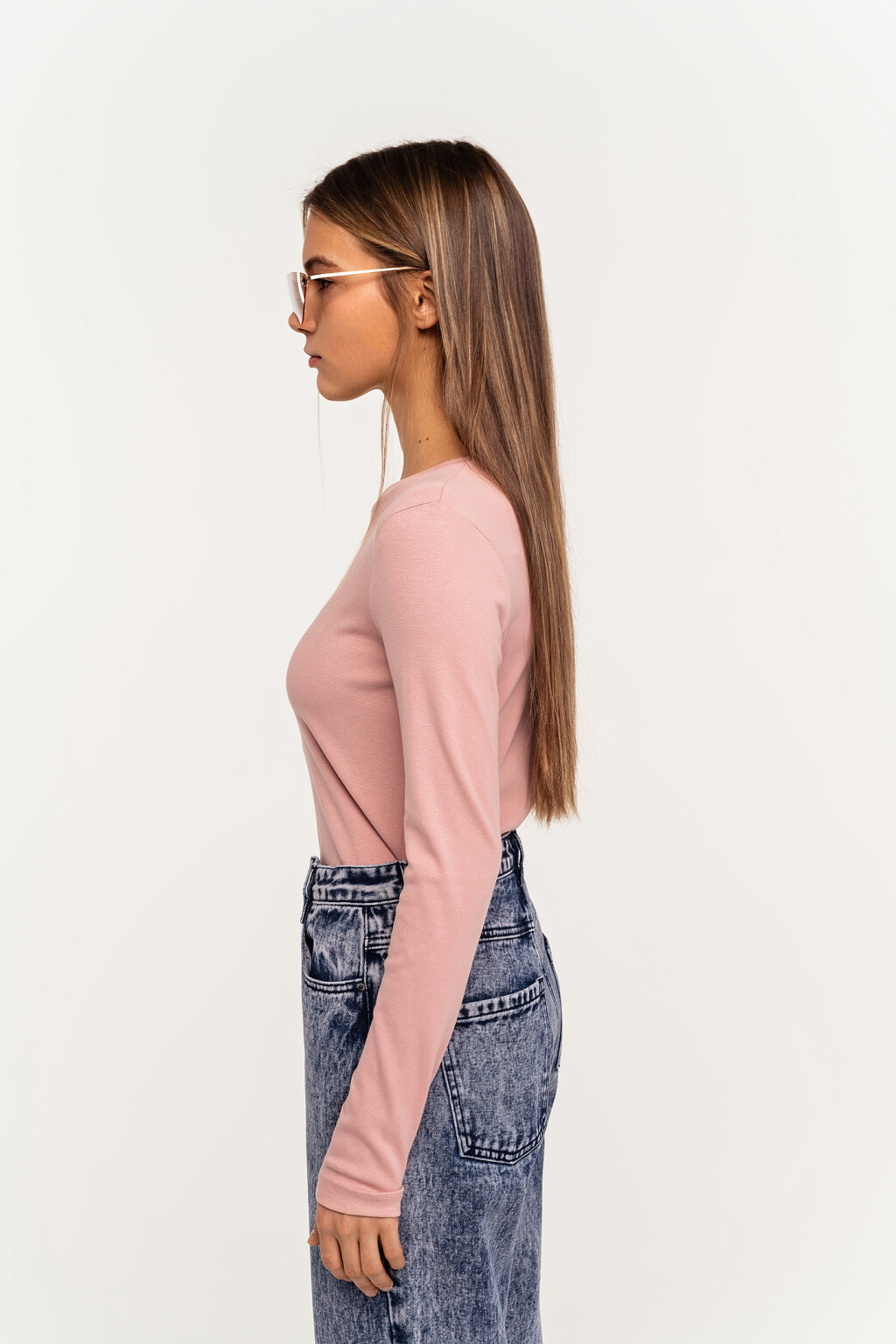 Лонгслив хлопковый с круглым вырезом - цвет розовый - 5