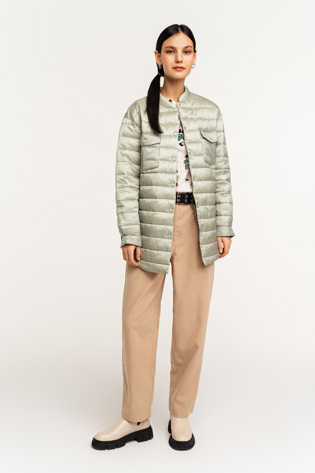 Куртка-рубашка стеганая утепленная - цвет зеленый - 1