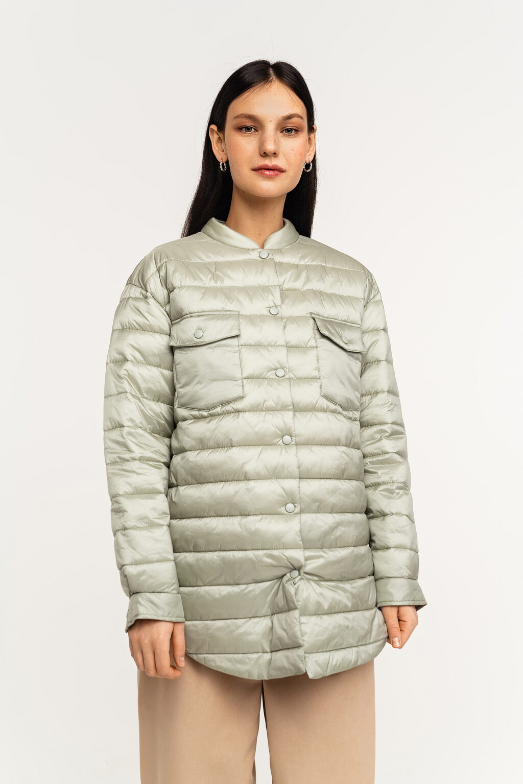 Куртка-рубашка стеганая утепленная - цвет зеленый - 2