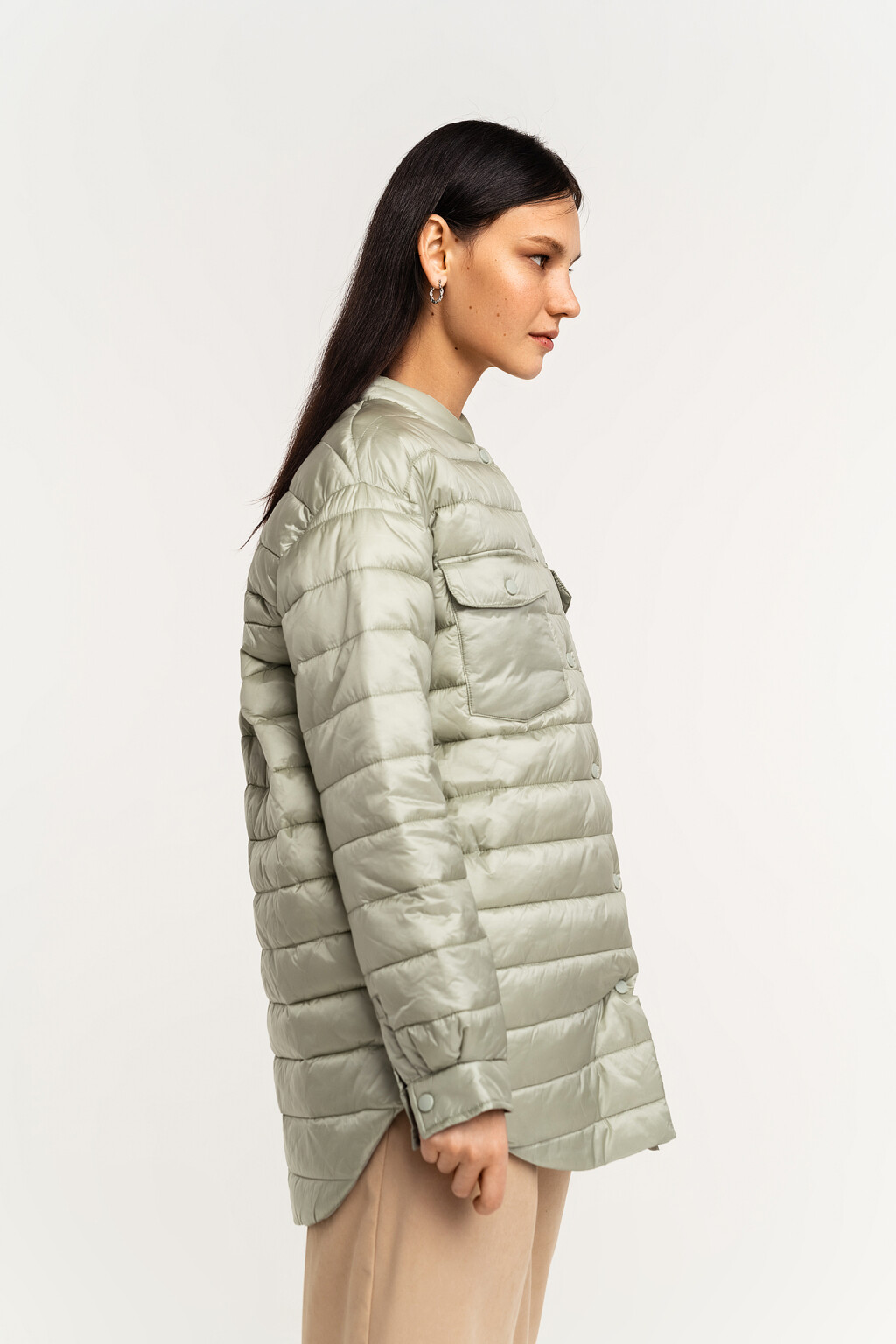 Куртка-рубашка стеганая утепленная - цвет зеленый - 4