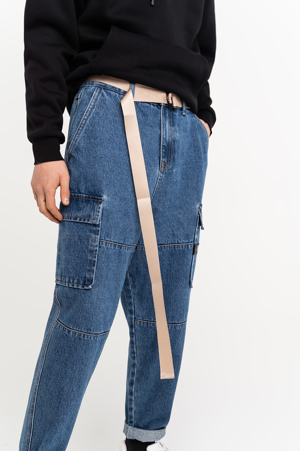 Ремень текстильный длинный с кольцами - цвет бежевый - 1