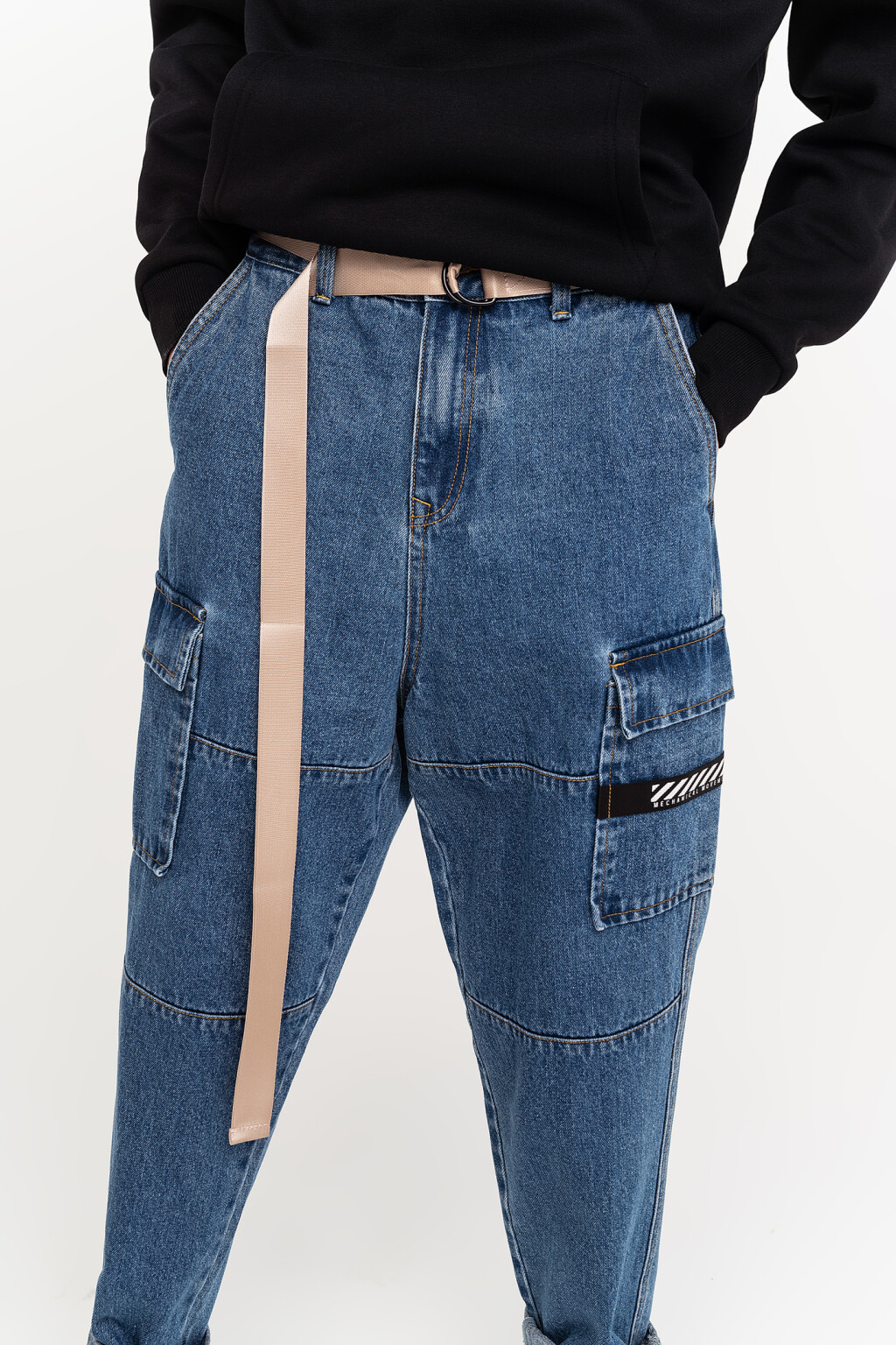 Ремень текстильный длинный с кольцами - цвет бежевый - 2