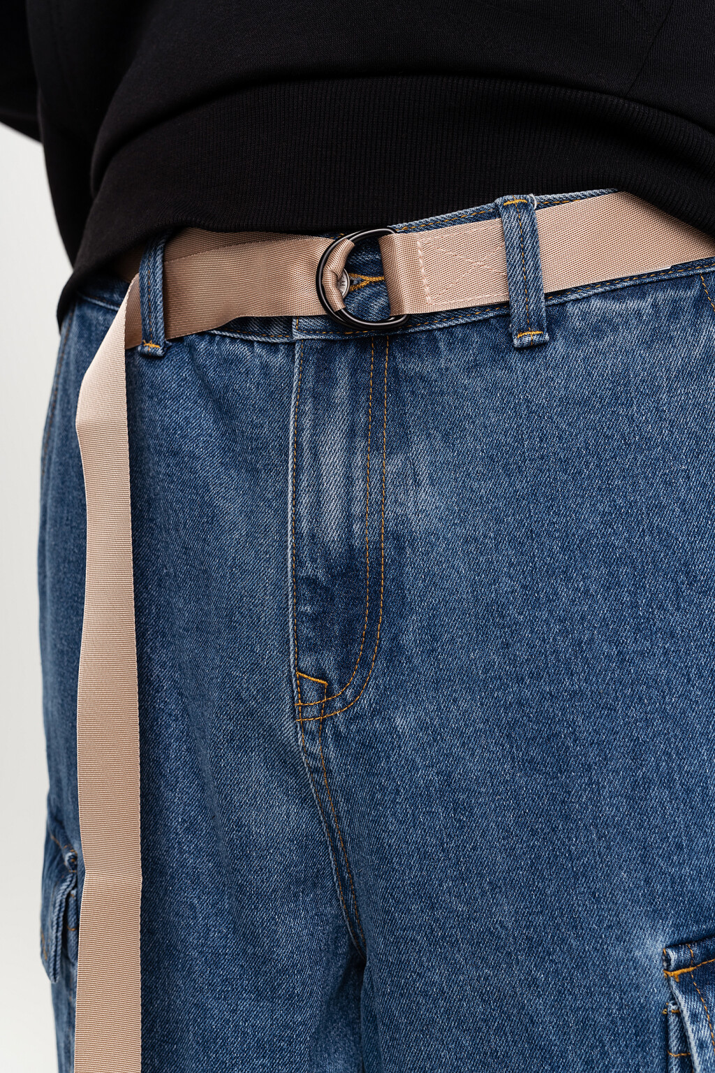 Ремень текстильный длинный с кольцами - цвет бежевый - 3