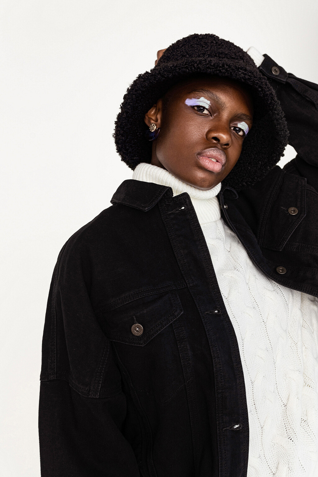 Панама зимняя из искусственного меха - цвет черный - 2