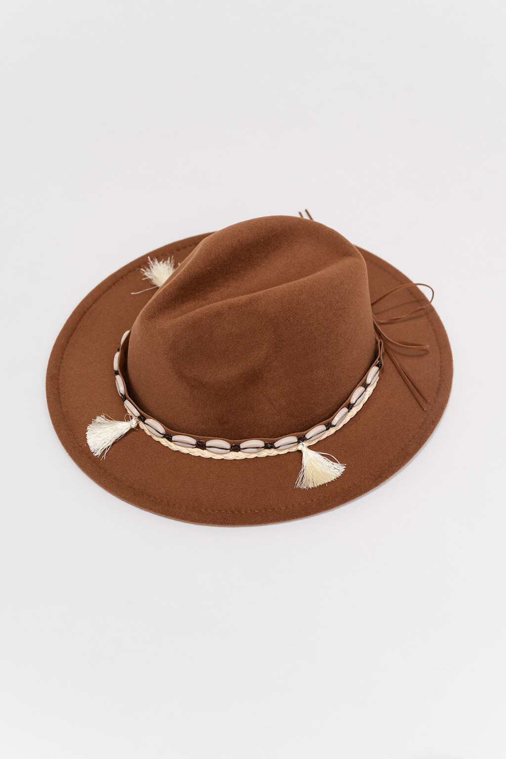 Шляпа фетровая с декоративным шнуром и ракушками - цвет коричневый - 2