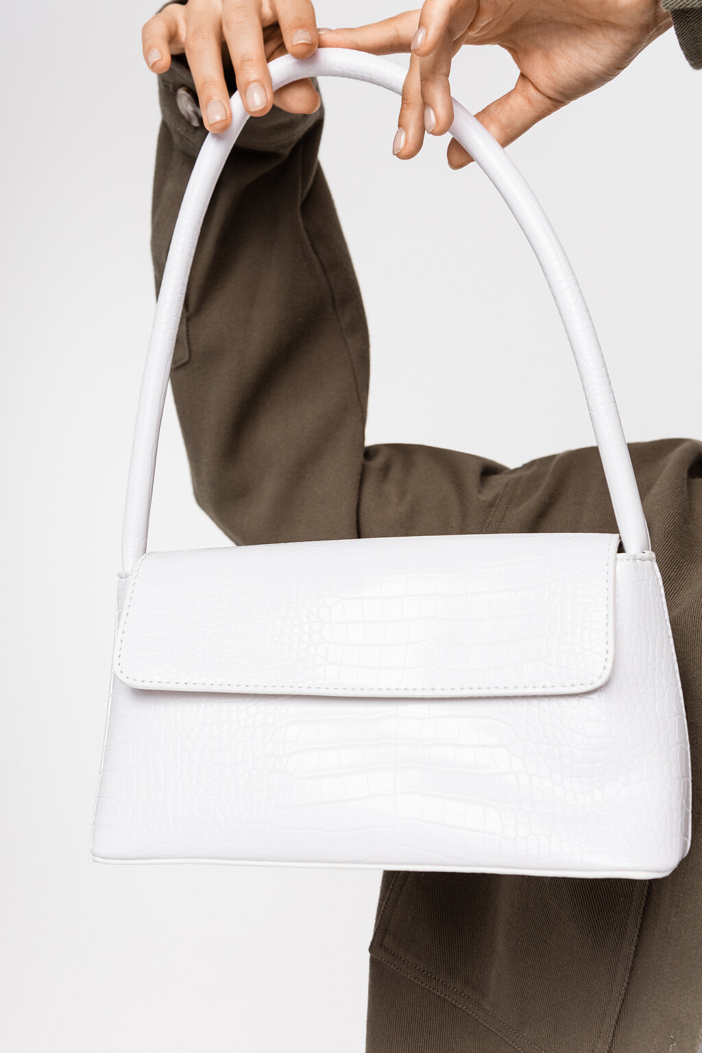 Сумка-багет из искусственной крокодиловой кожи - цвет белый - 1