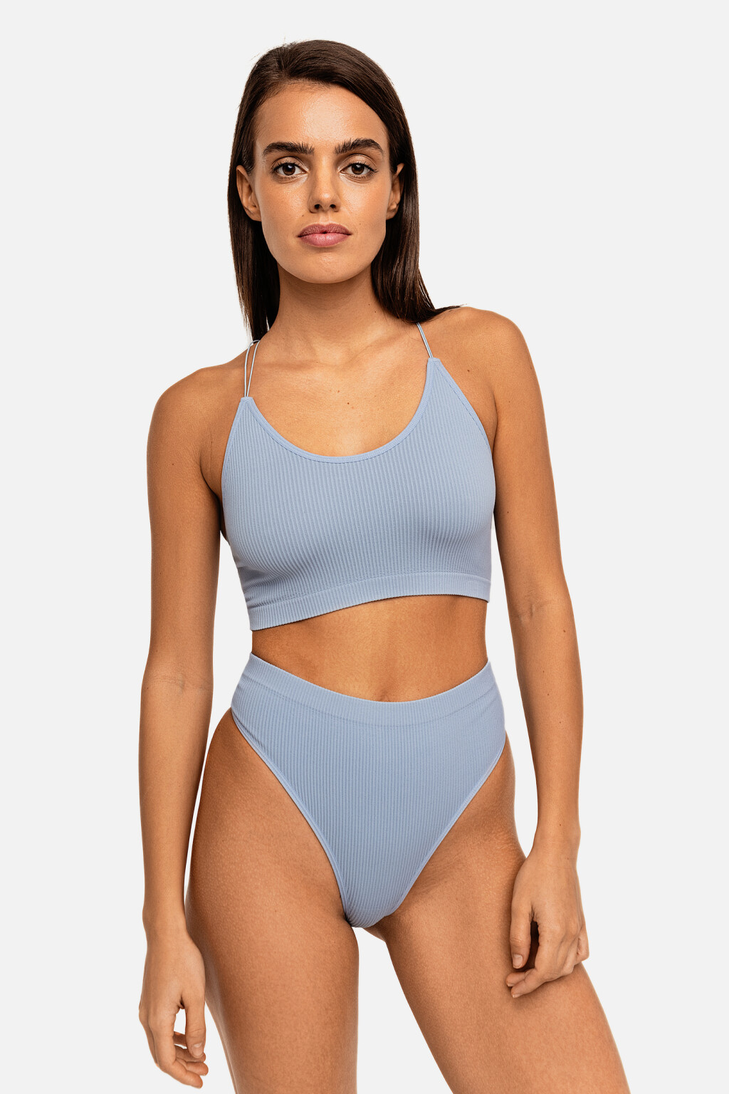 Бюстгальтер спортивный на бретелях-шнурках - цвет голубой - 1