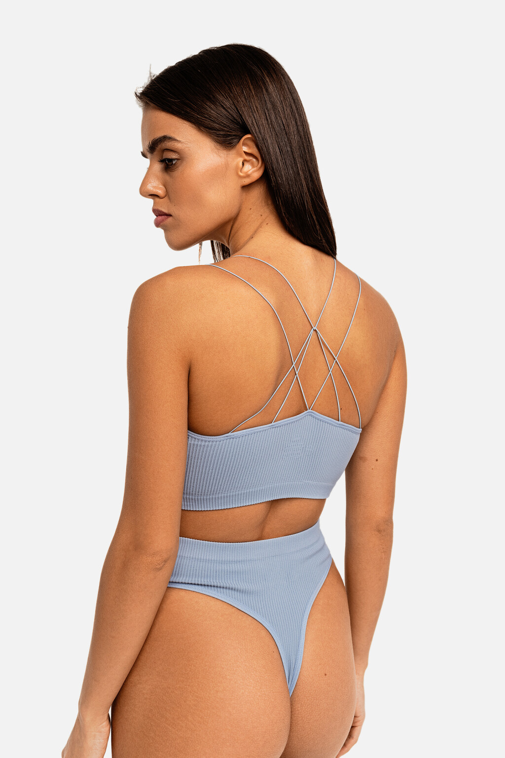 Бюстгальтер спортивный на бретелях-шнурках - цвет голубой - 3