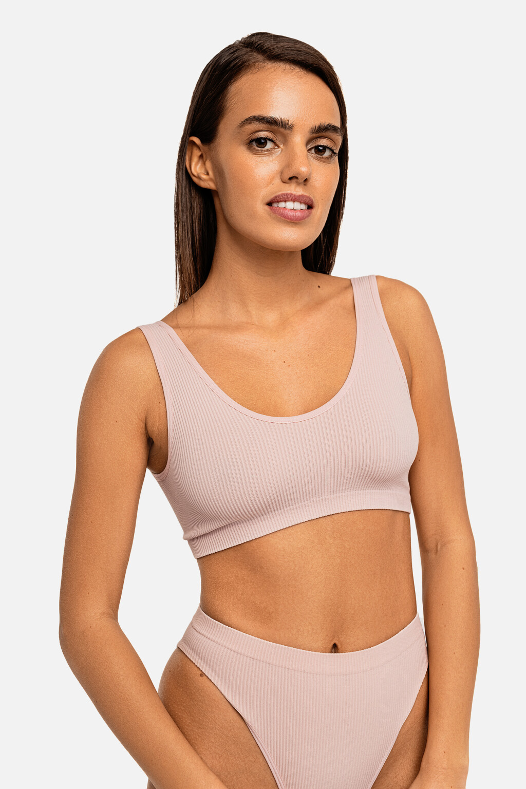 Бюстгальтер в спортивном стиле с застежкой на крючки - цвет розовый - 3