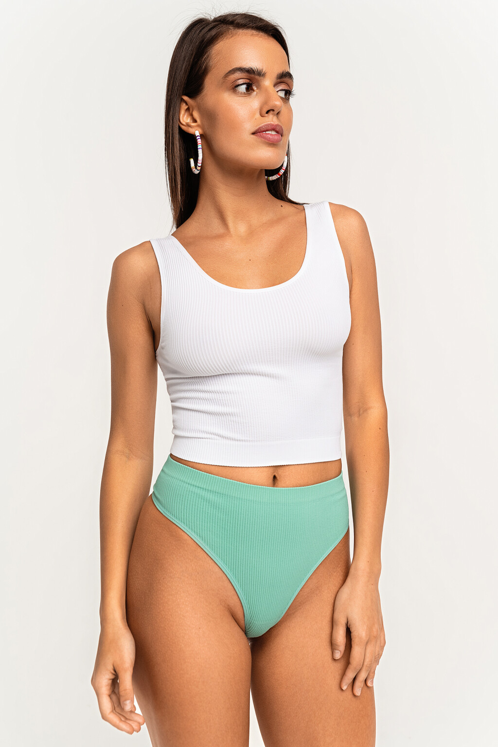 Трусики-стринги в рубчик - цвет зеленый - 1