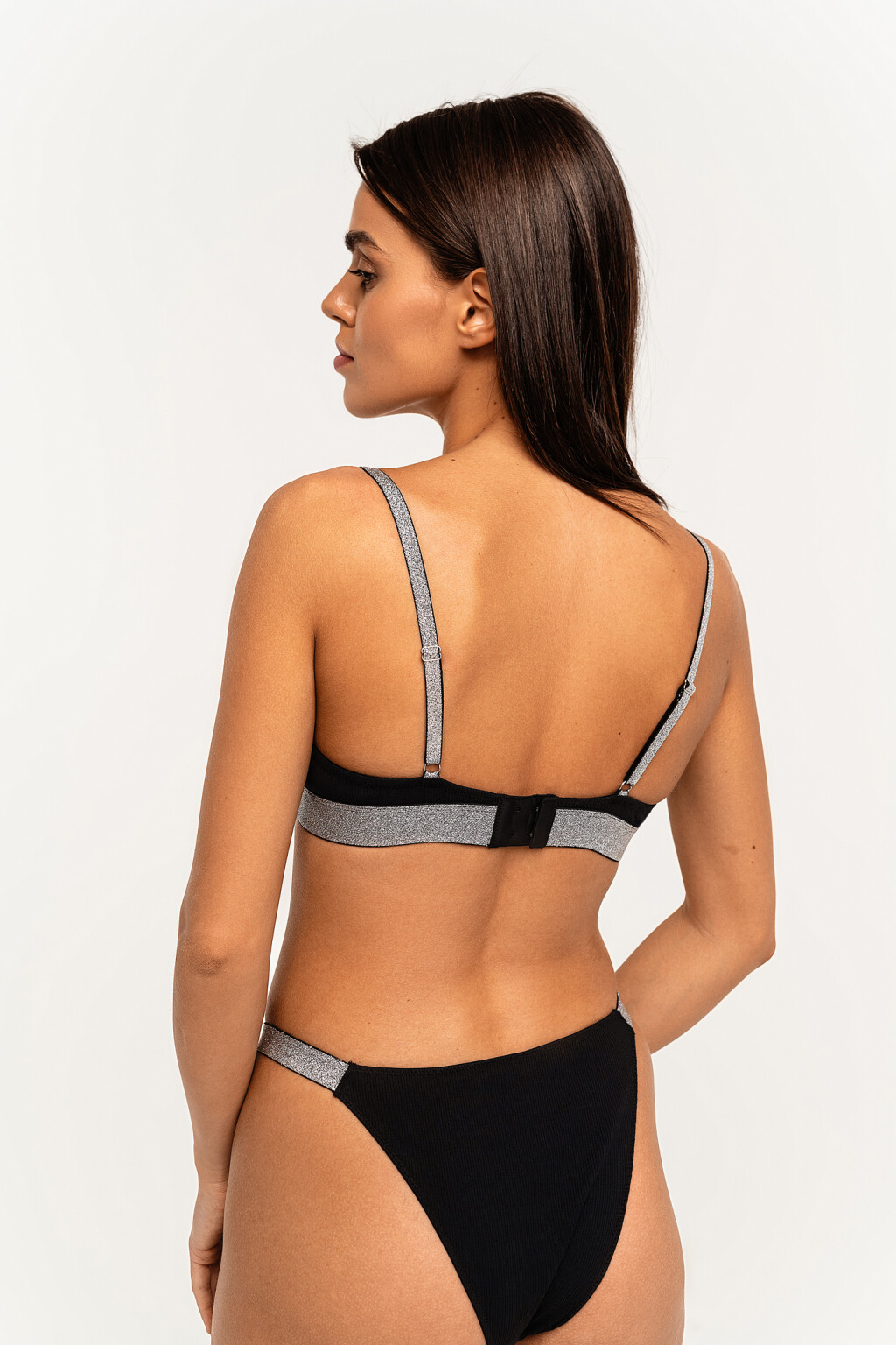 Бюстгальтер хлопковый треугольный с люрексом - цвет черный - 5