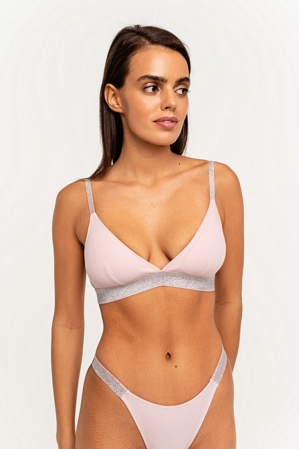 Бюстгальтер хлопковый треугольный с люрексом - цвет розовый - 1