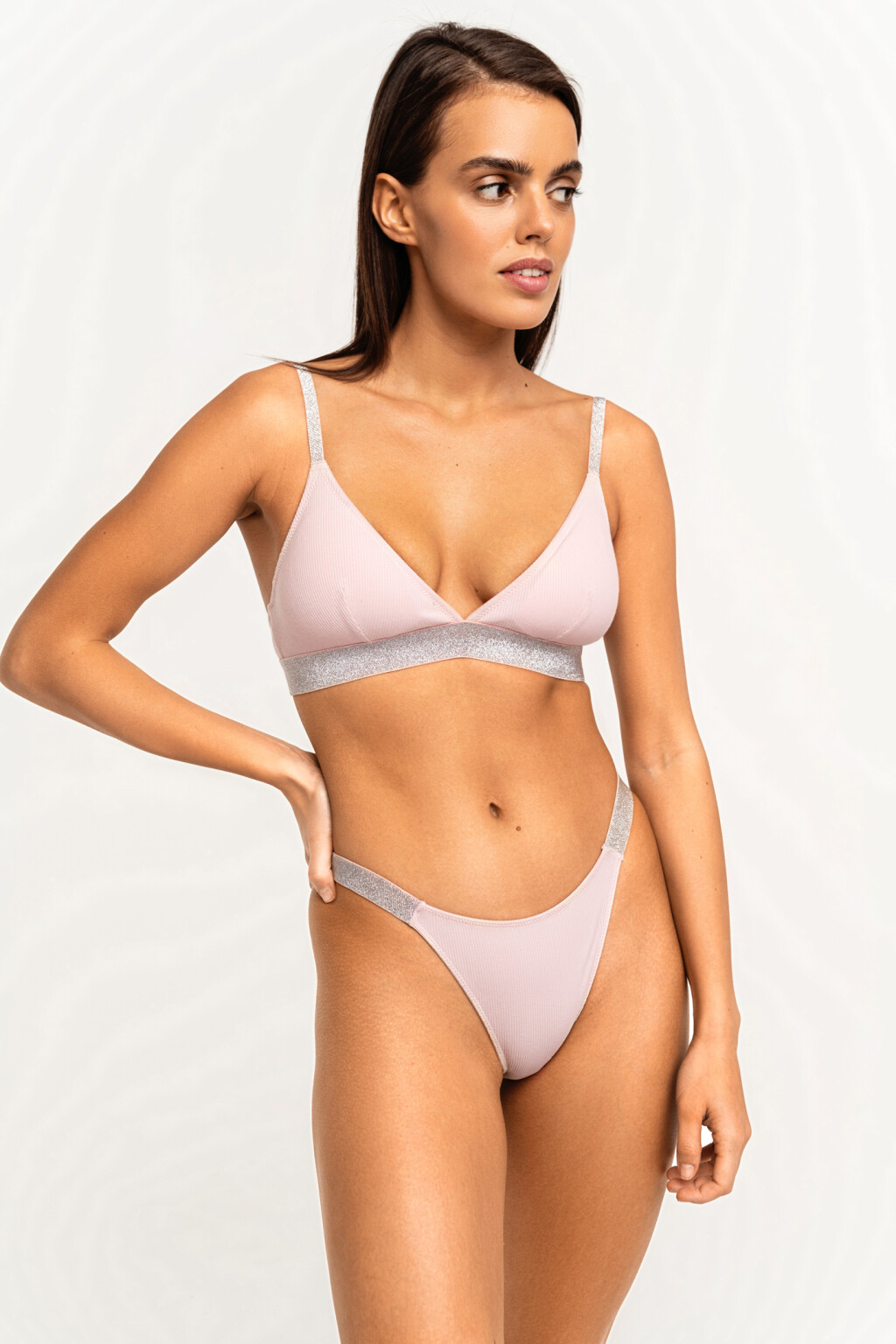 Бюстгальтер хлопковый треугольный с люрексом - цвет розовый - 3