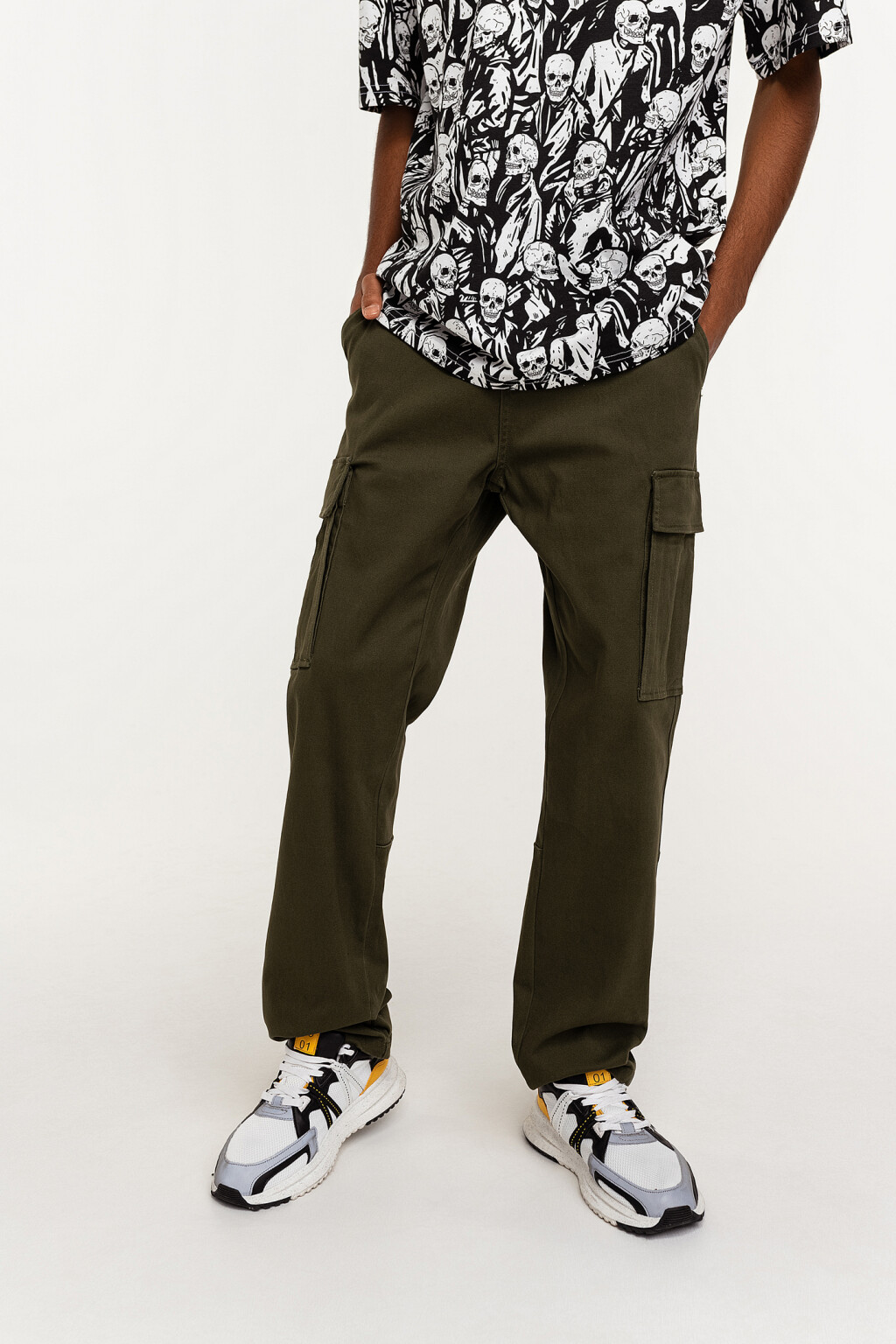 Брюки карго с начесом - цвет зеленый - 1