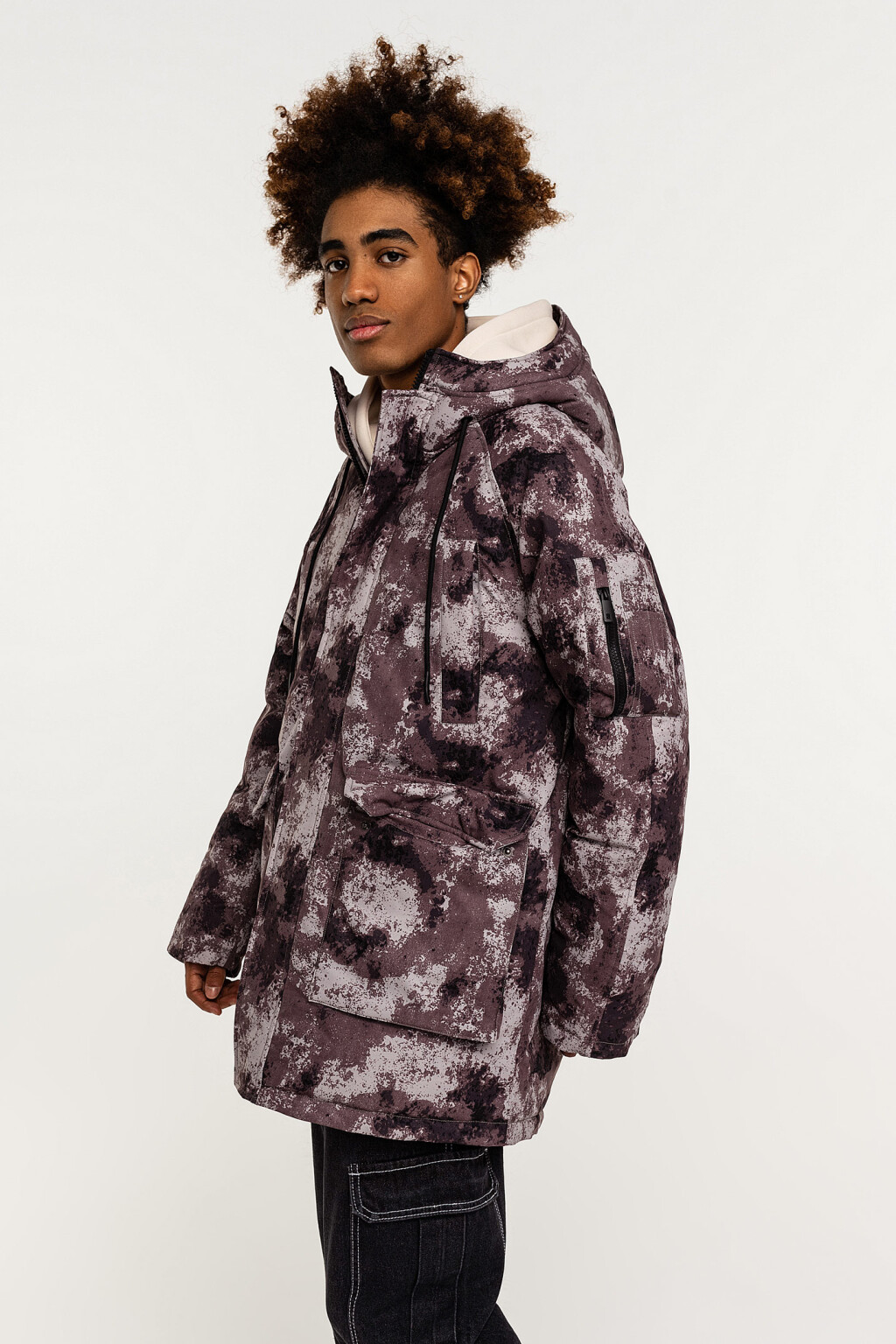 Парка утепленная длинная с капюшоном - цвет серый - 1